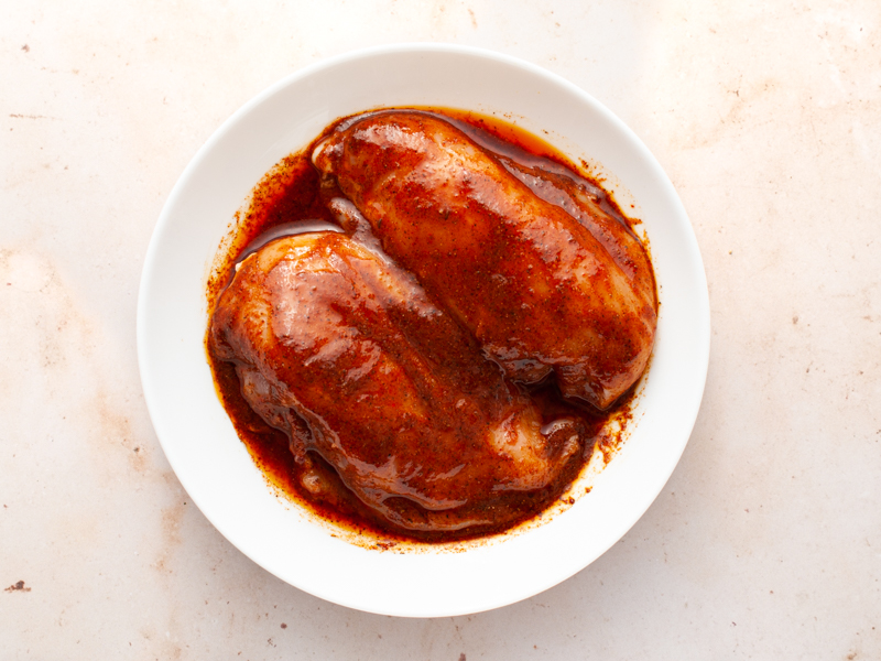 Chicken breasts in fajita marinade. 