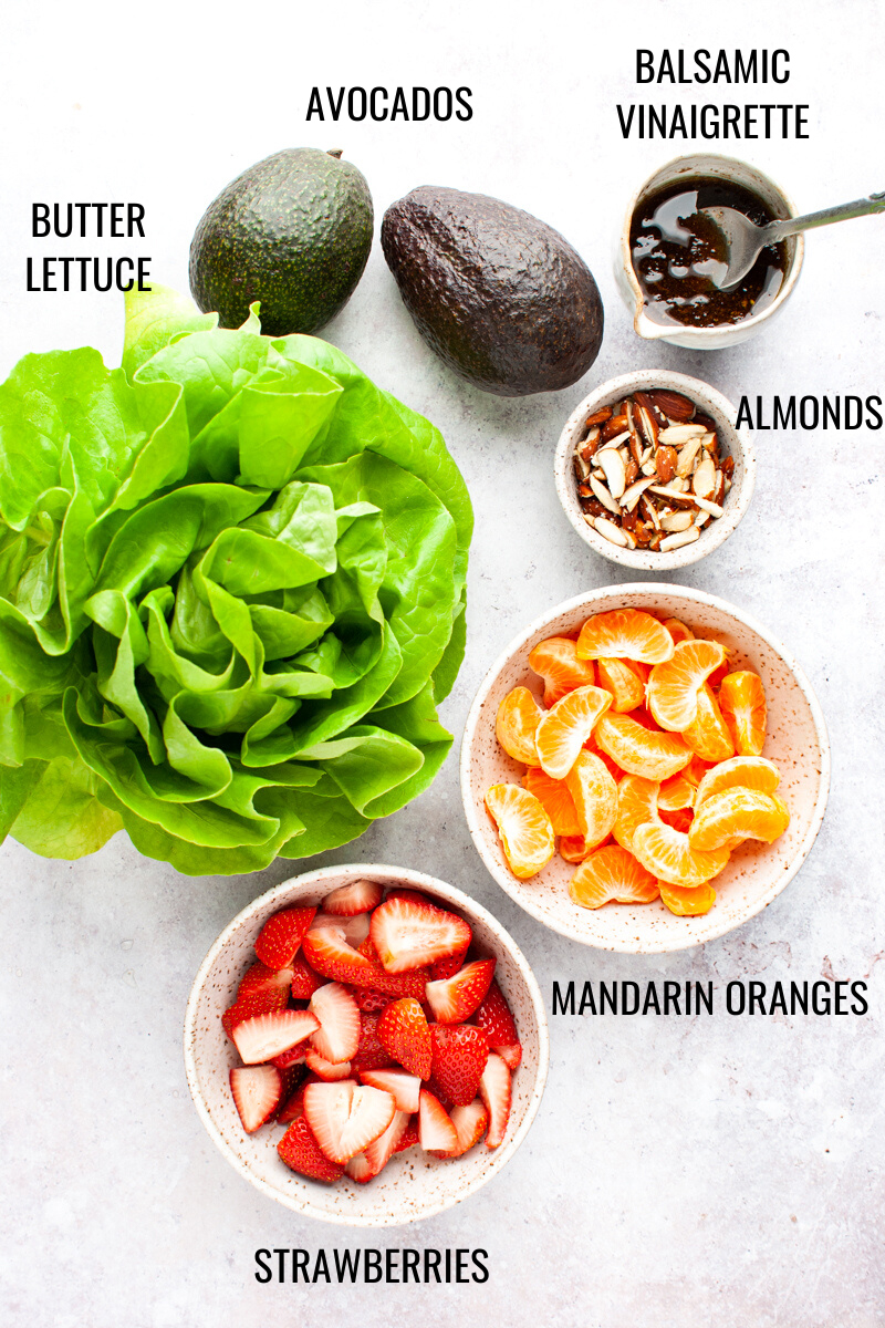 labelled ingredients for butter lettuce salad