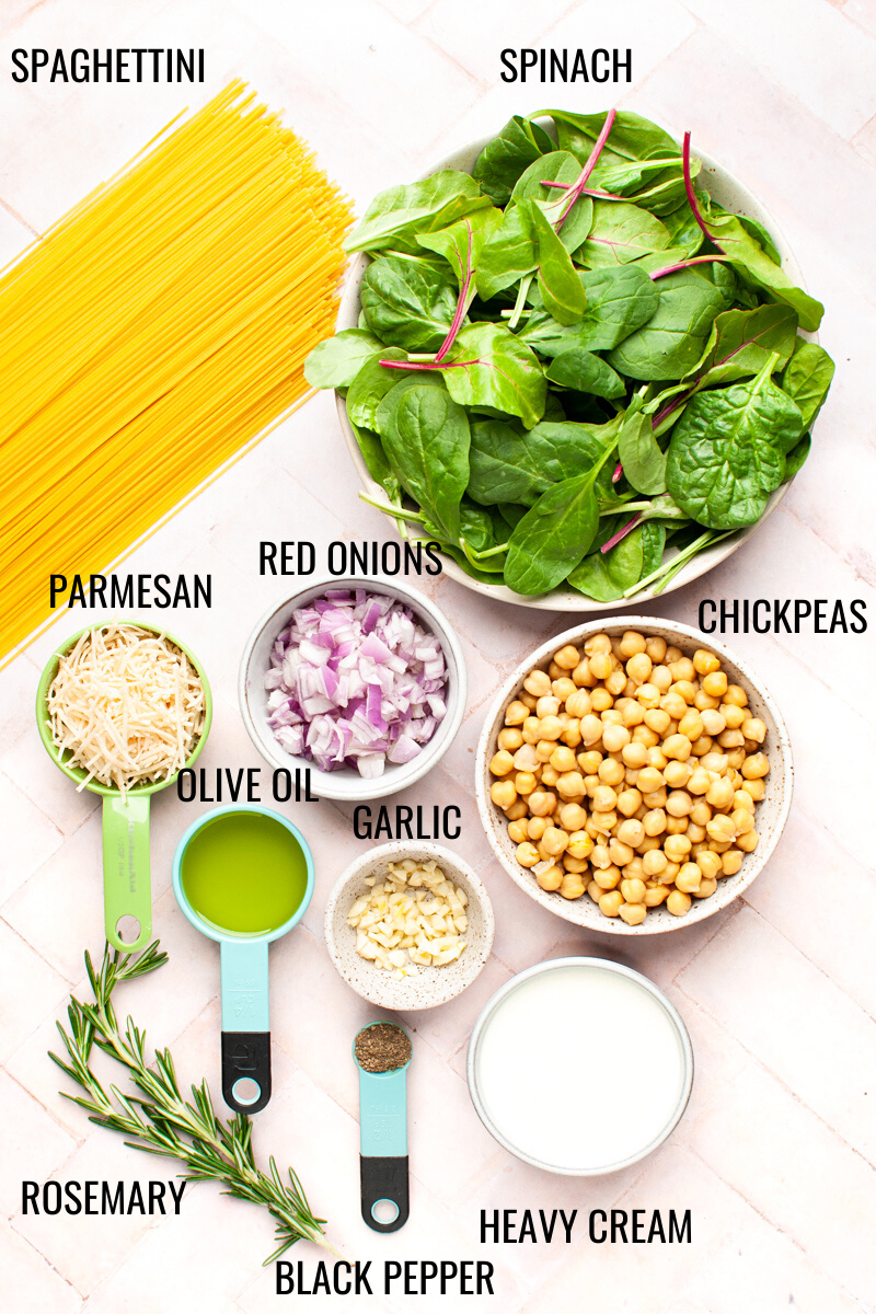 Labelled ingredients for chickpea pasta.