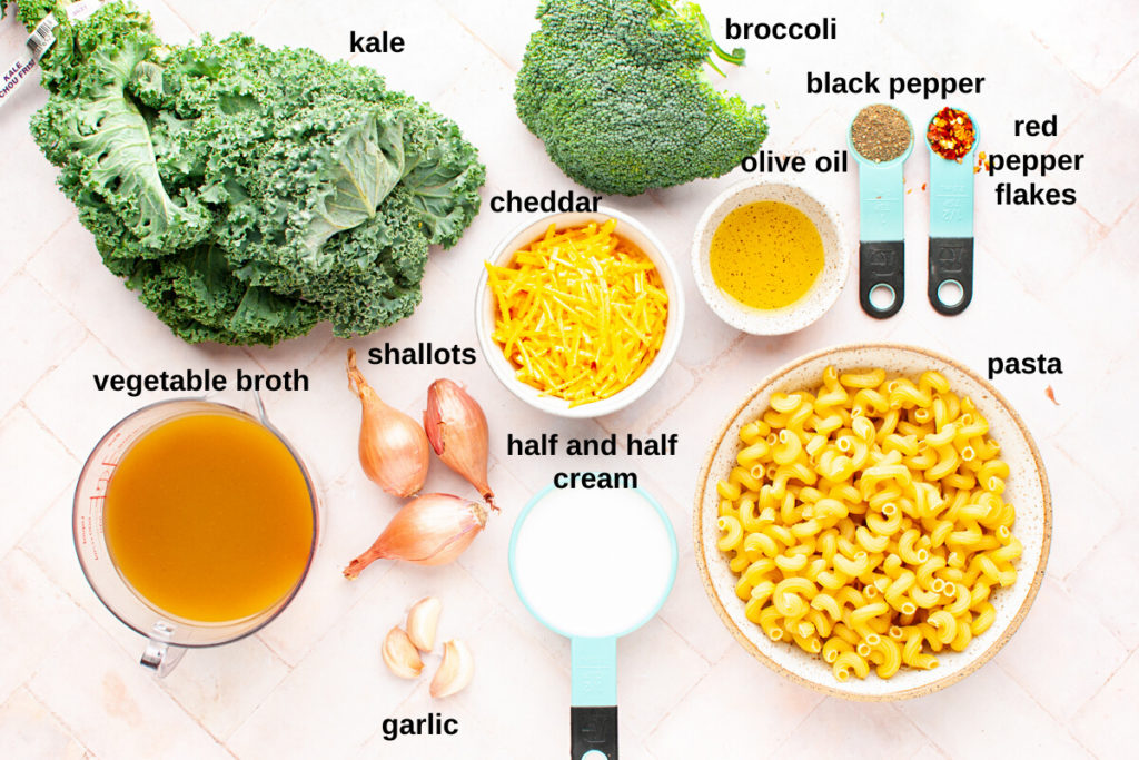Kale and broccoli pasta labelled ingredients.
