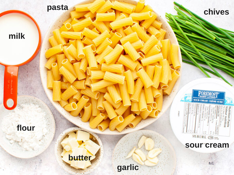 Sour cream pasta labelled ingredients.